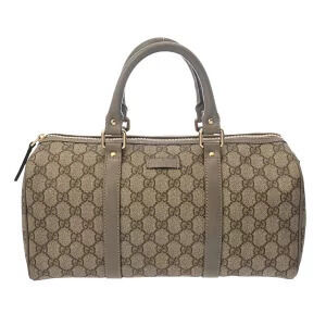 Gucci Boston Bag Beige Ebony GG Supreme Canvas Leather Handbag
